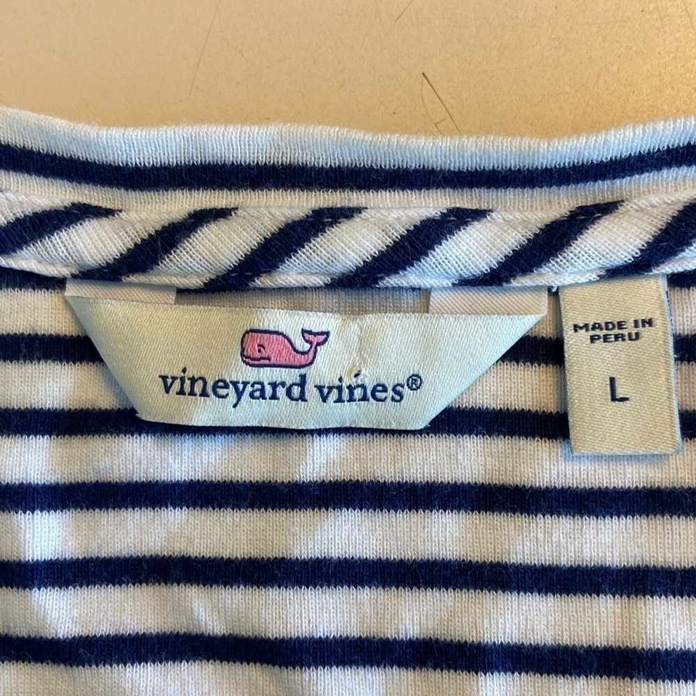 Vineyard Vines dark blue and white striped cotton scoop neck tank top shirt - Picture 3 of 4